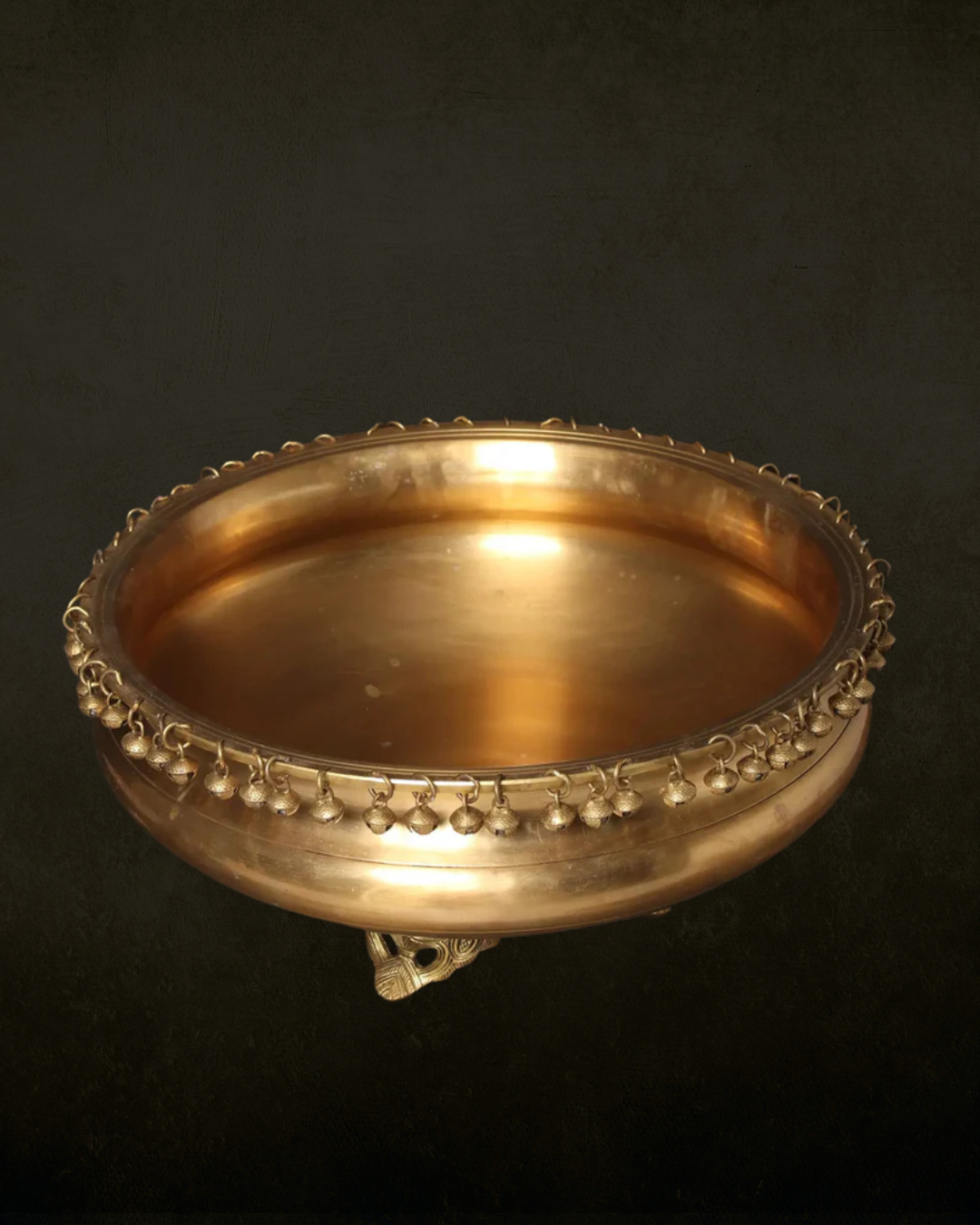 18 Inch Brass Ghungroo Urli with Legs for Pooja & Festive Decor | Traditional Decorative Brass Urli