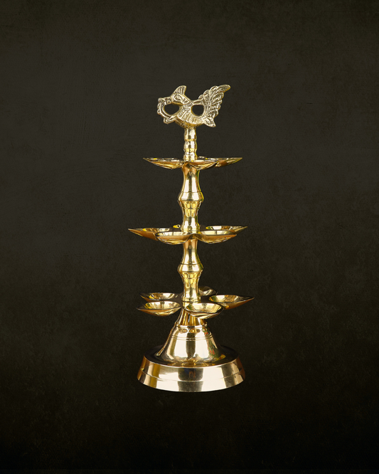 Brass 3  step Panchmukhi Peacock Kerala Diya