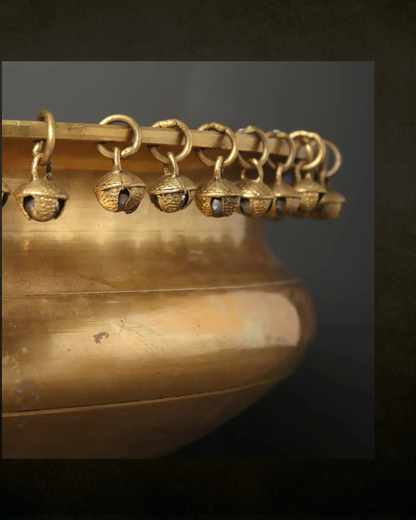 18 Inch Brass Ghungroo Urli with Legs for Pooja & Festive Decor | Traditional Decorative Brass Urli