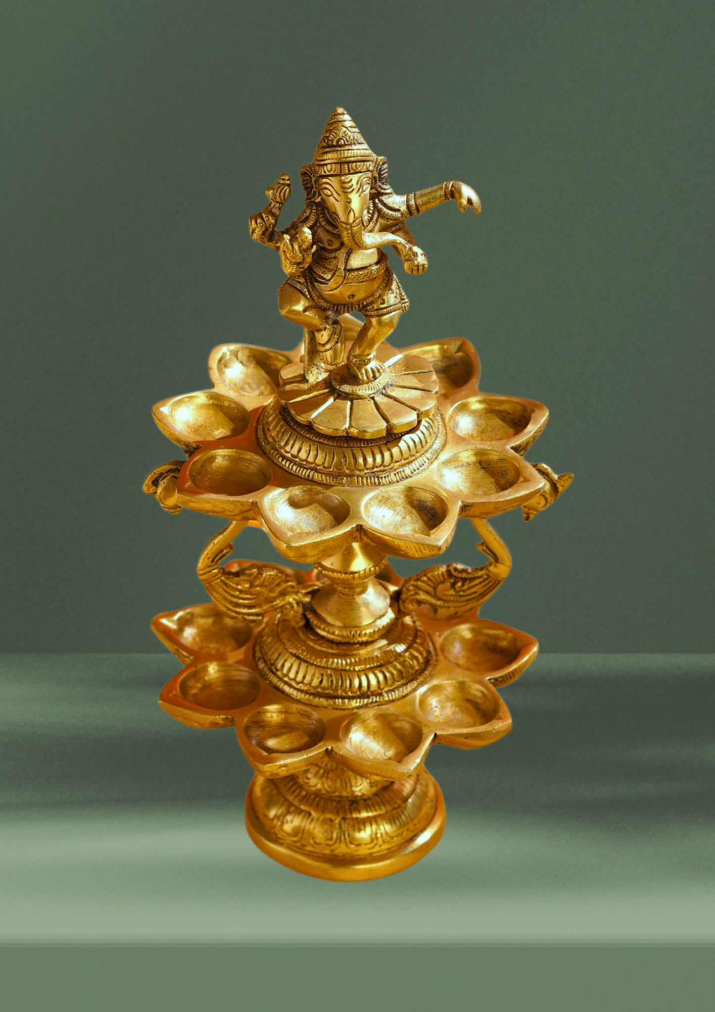 Divine Brass Dancing Ganesha Lamp with 18 Oil Diyas