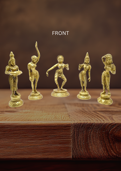 Handcrafted Brass Apsara Statues – Set of 5 Mudras