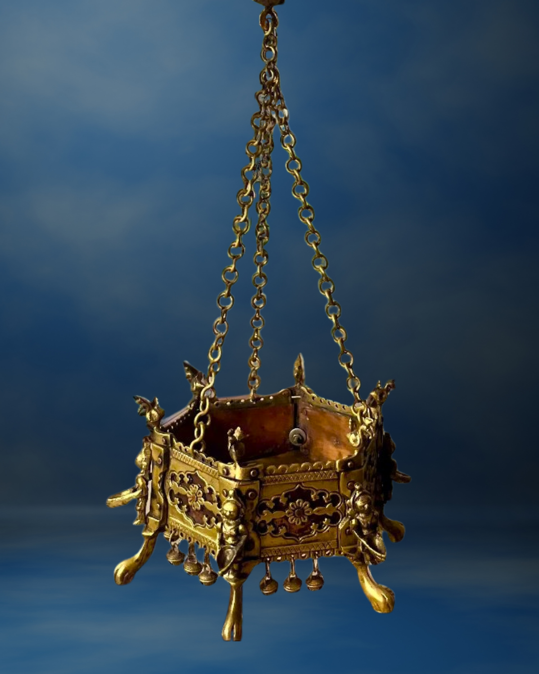 Antique Brass hanging planter | Handcarved hanging planter- small (5 inch )