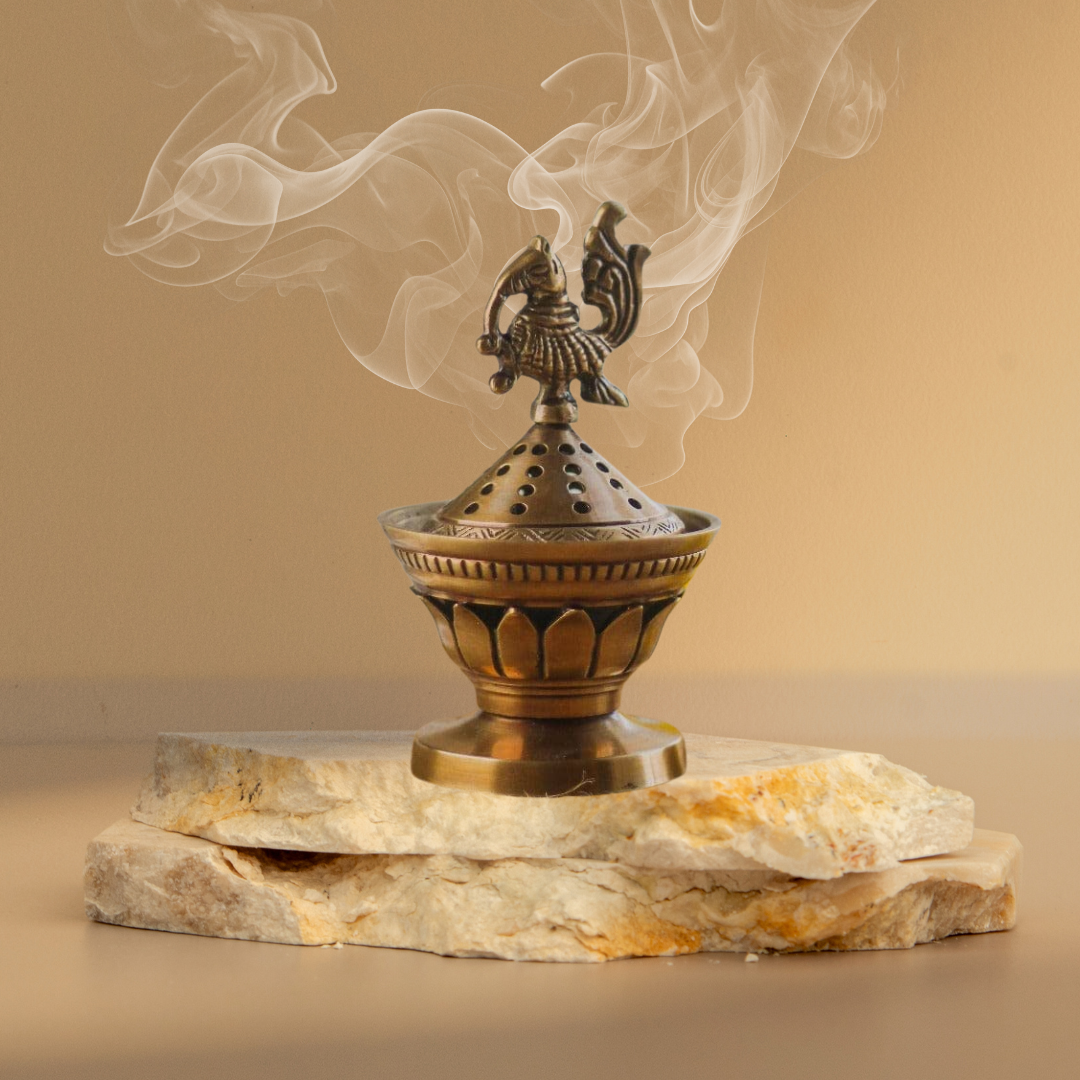 Pure Brass Konark Loban Dhuni – Antique Gold Incense Burner & Dhoop Dani