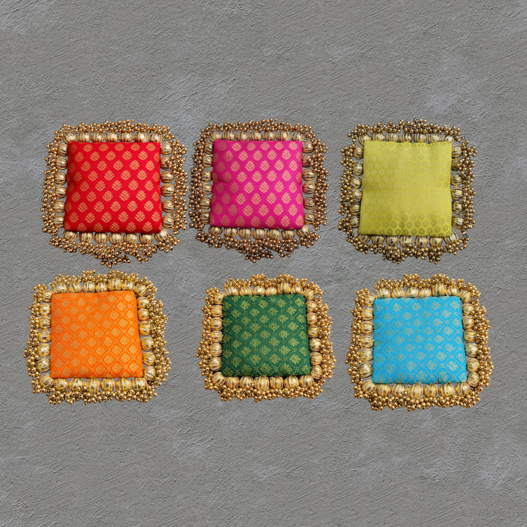 Reversible multi color buti - classic square  placemat - golden beads single layer - SET