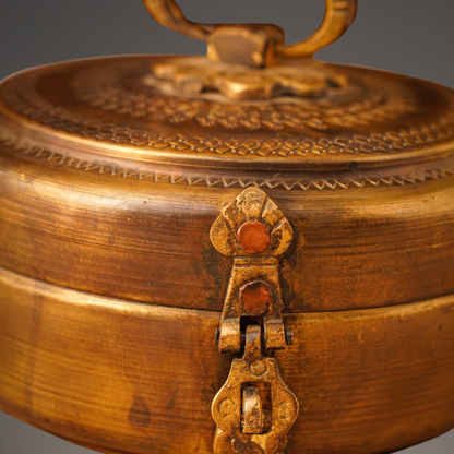 Antique hand carved Roti box in brass
