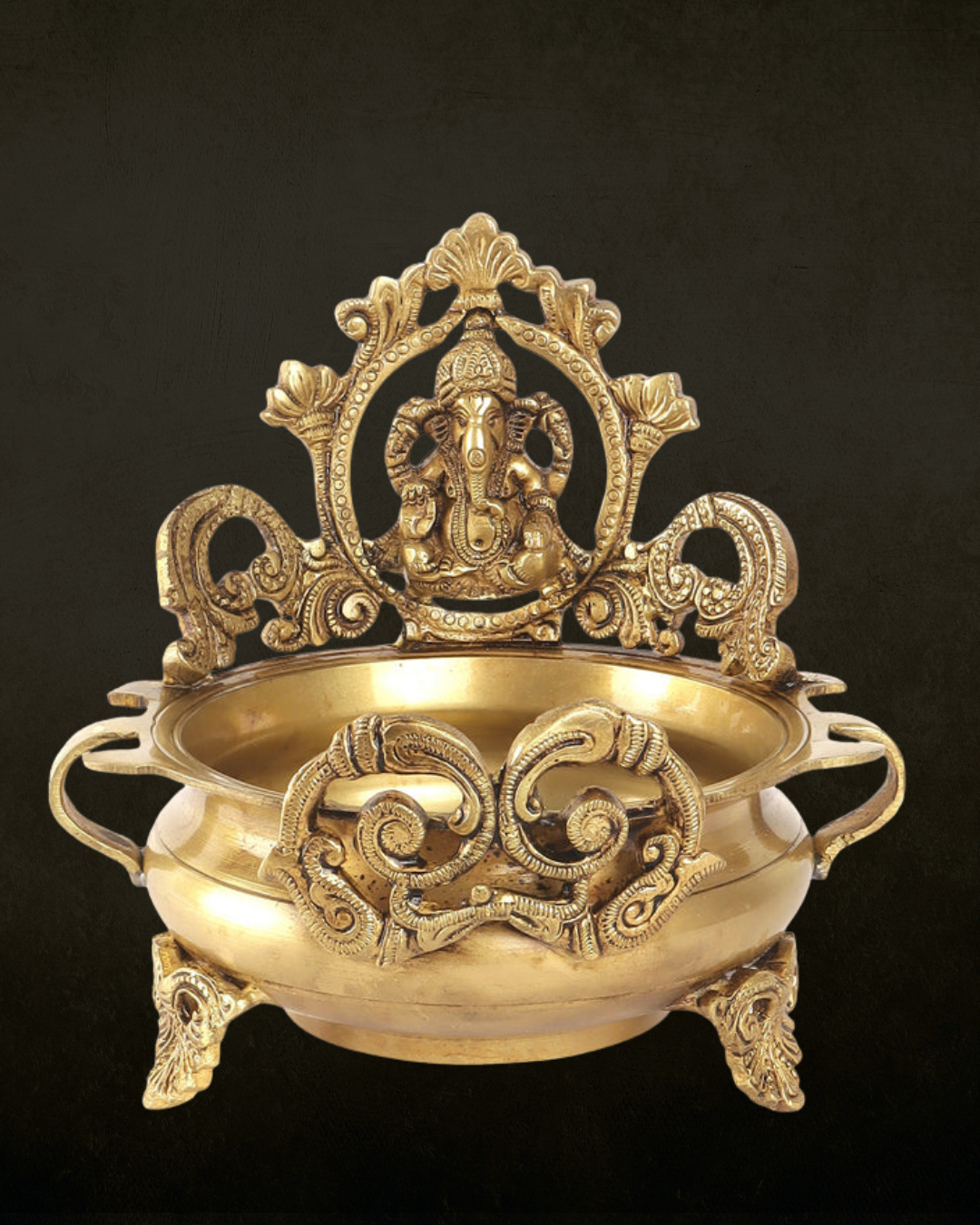 Antique Brass Ganpati Carved Urli for Pooja & Festive Decor | Vintage Brass Decor Piece