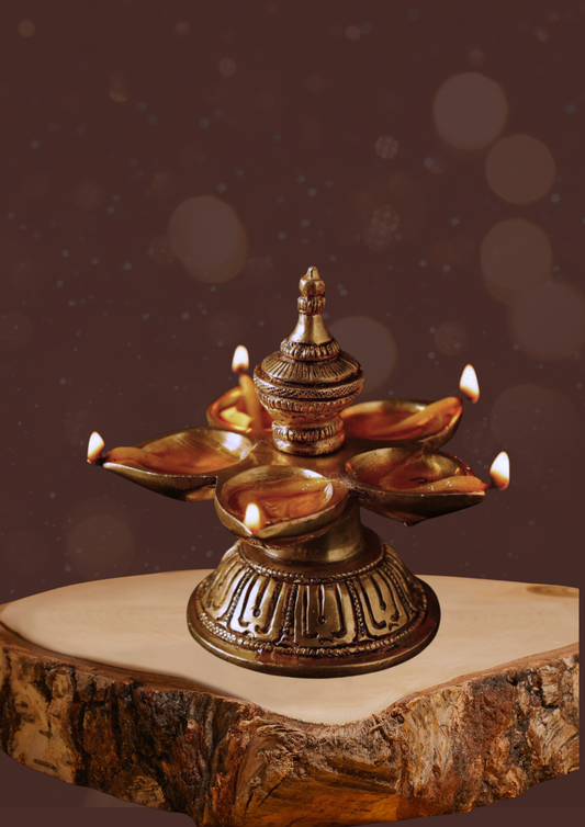 Panchmukhi Brass Deepak – Handcrafted Five-Face Diya