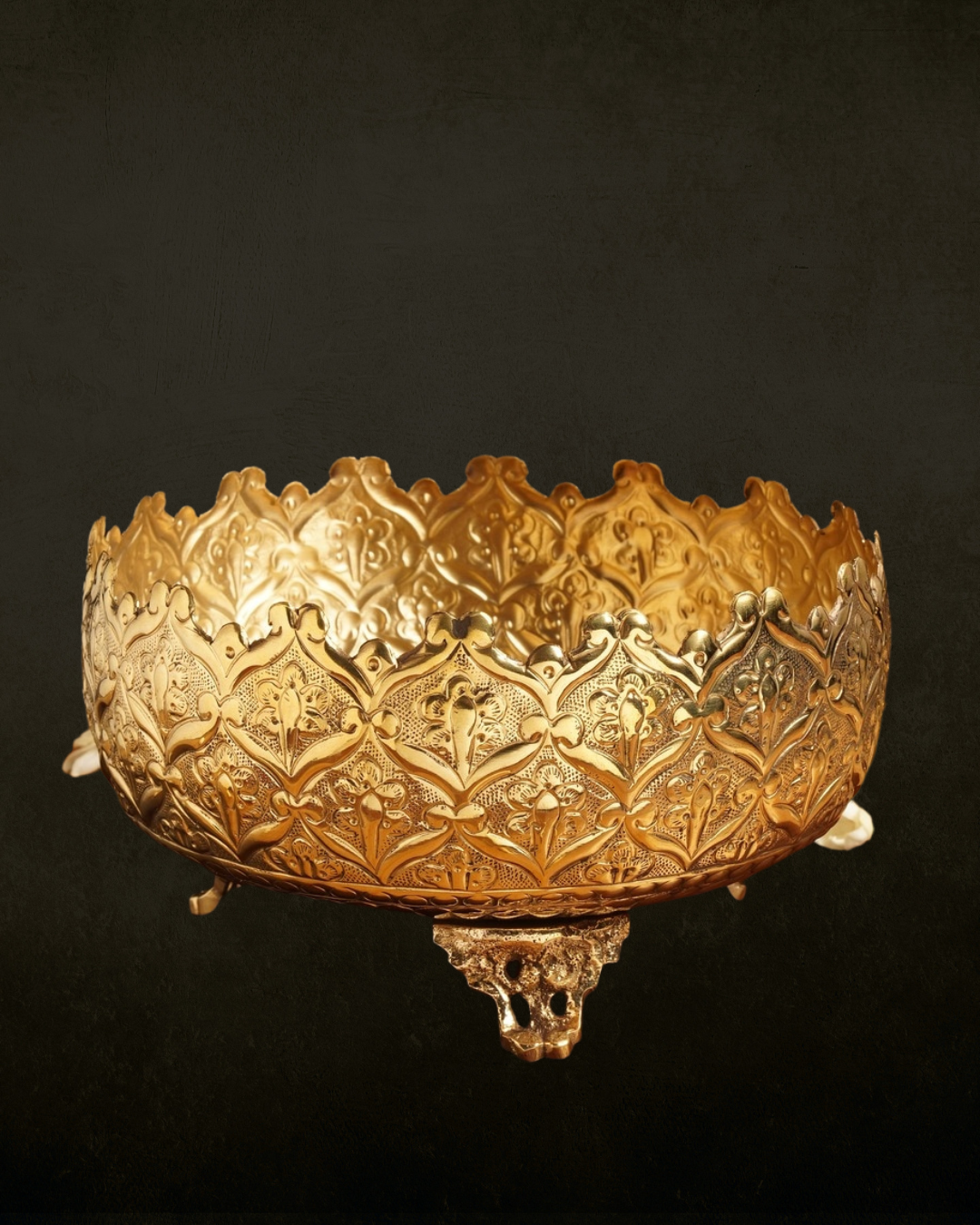 Ornate Embossed Brass Urli with Legs for Pooja & Festive Decor | Traditional Handcrafted Brass Urli Bowl