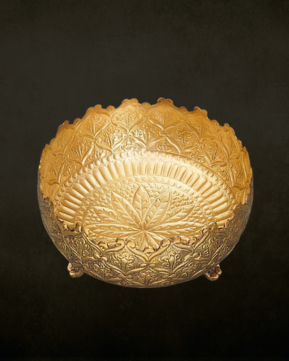 Ornate Embossed Brass Urli with Legs for Pooja & Festive Decor | Traditional Handcrafted Brass Urli Bowl