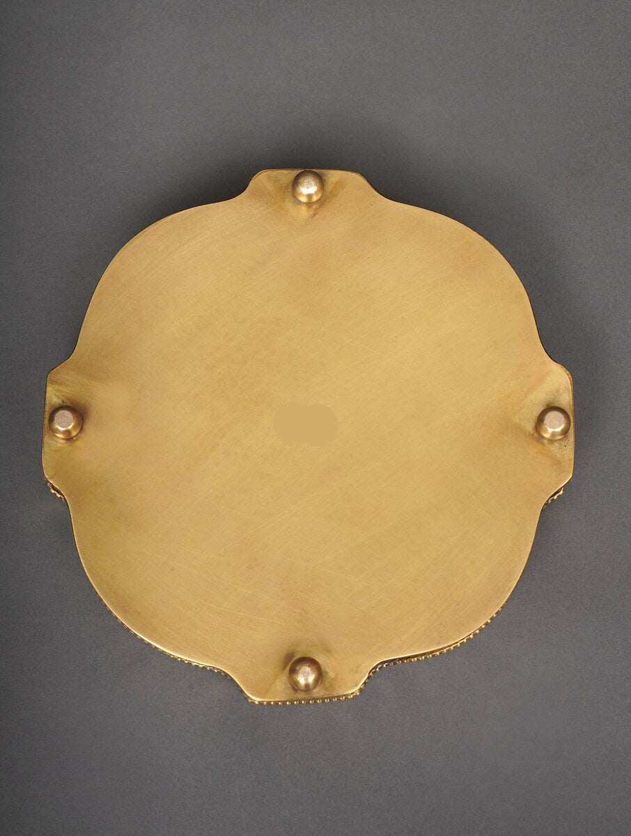 Antique hand carved brass tray jali detail border