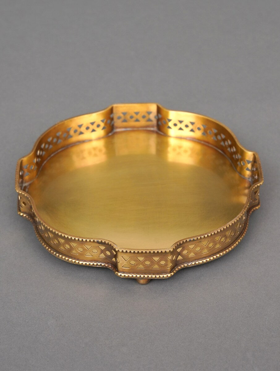 Antique hand carved brass tray jali detail border