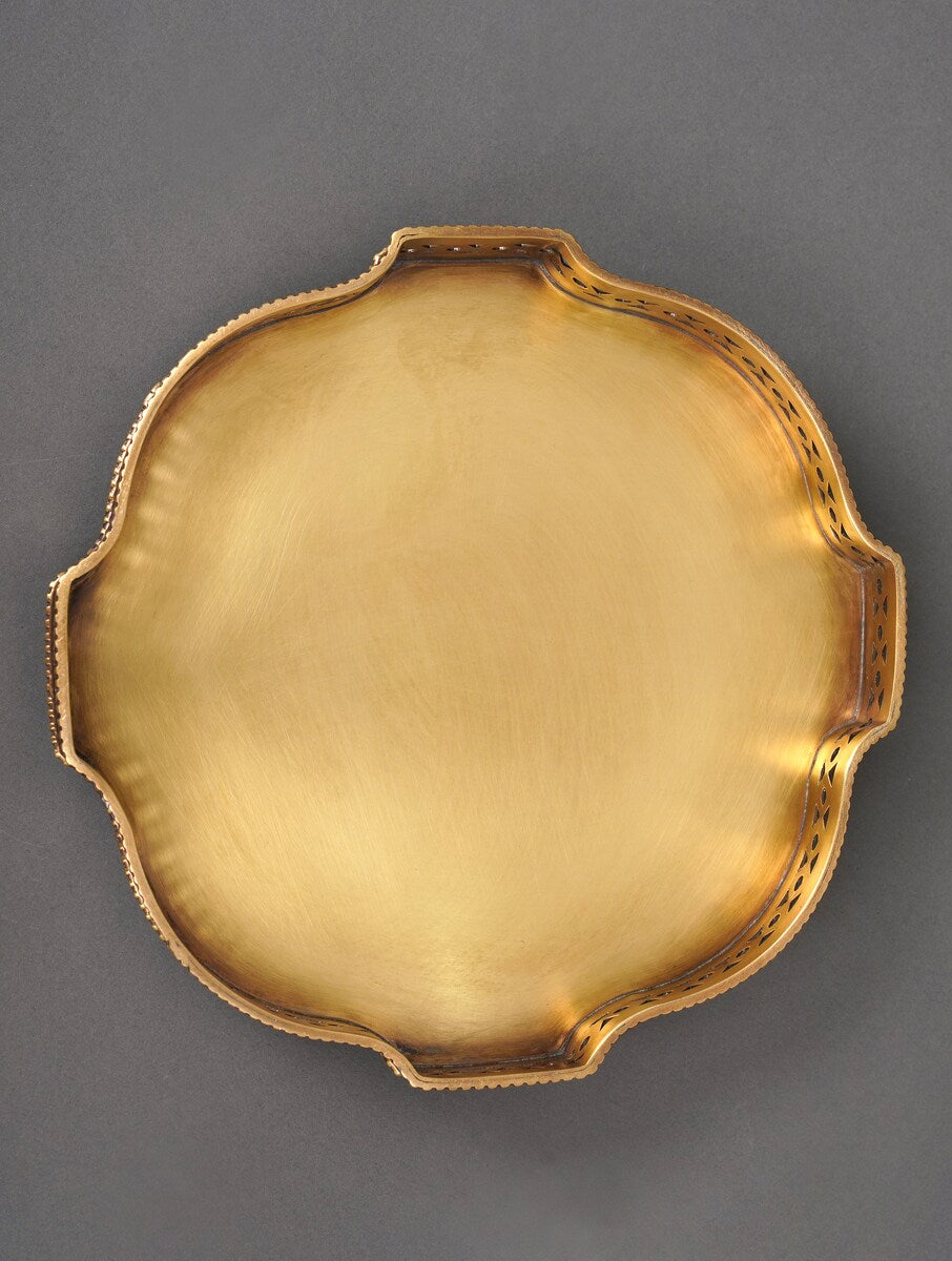 Antique hand carved brass tray jali detail border