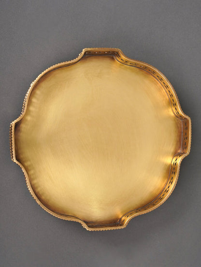 Antique hand carved brass tray jali detail border