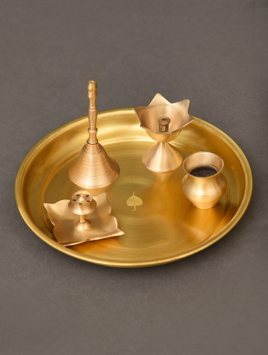 Antique Hand-Carved Brass Pooja Thali for Rituals & Festive Decor