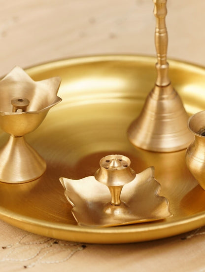 Antique Hand-Carved Brass Pooja Thali for Rituals & Festive Decor