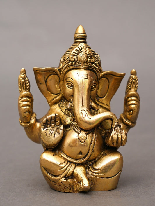 Antique hand carved brass  Ganpati Idol