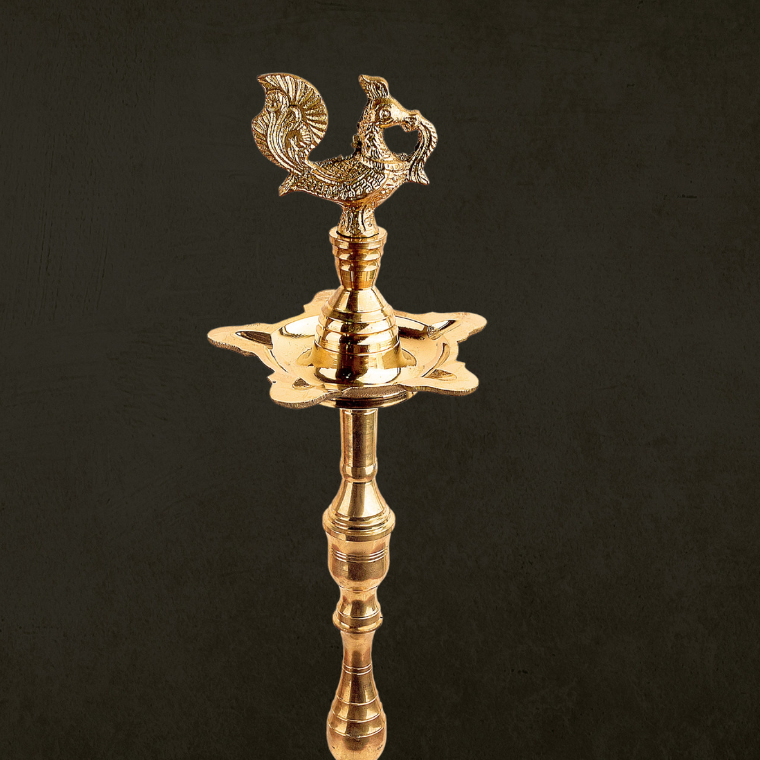 10 Inch Brass Peacock Kerala Diya