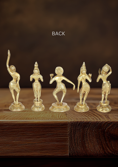 Handcrafted Brass Apsara Statues – Set of 5 Mudras