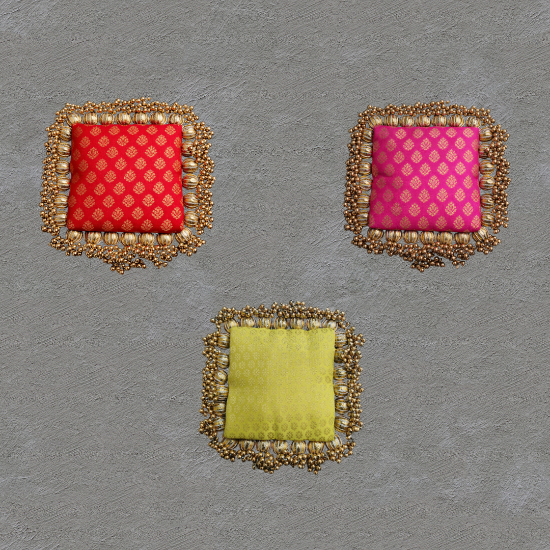 Reversible multi color buti - classic square  placemat - golden beads single layer - SET