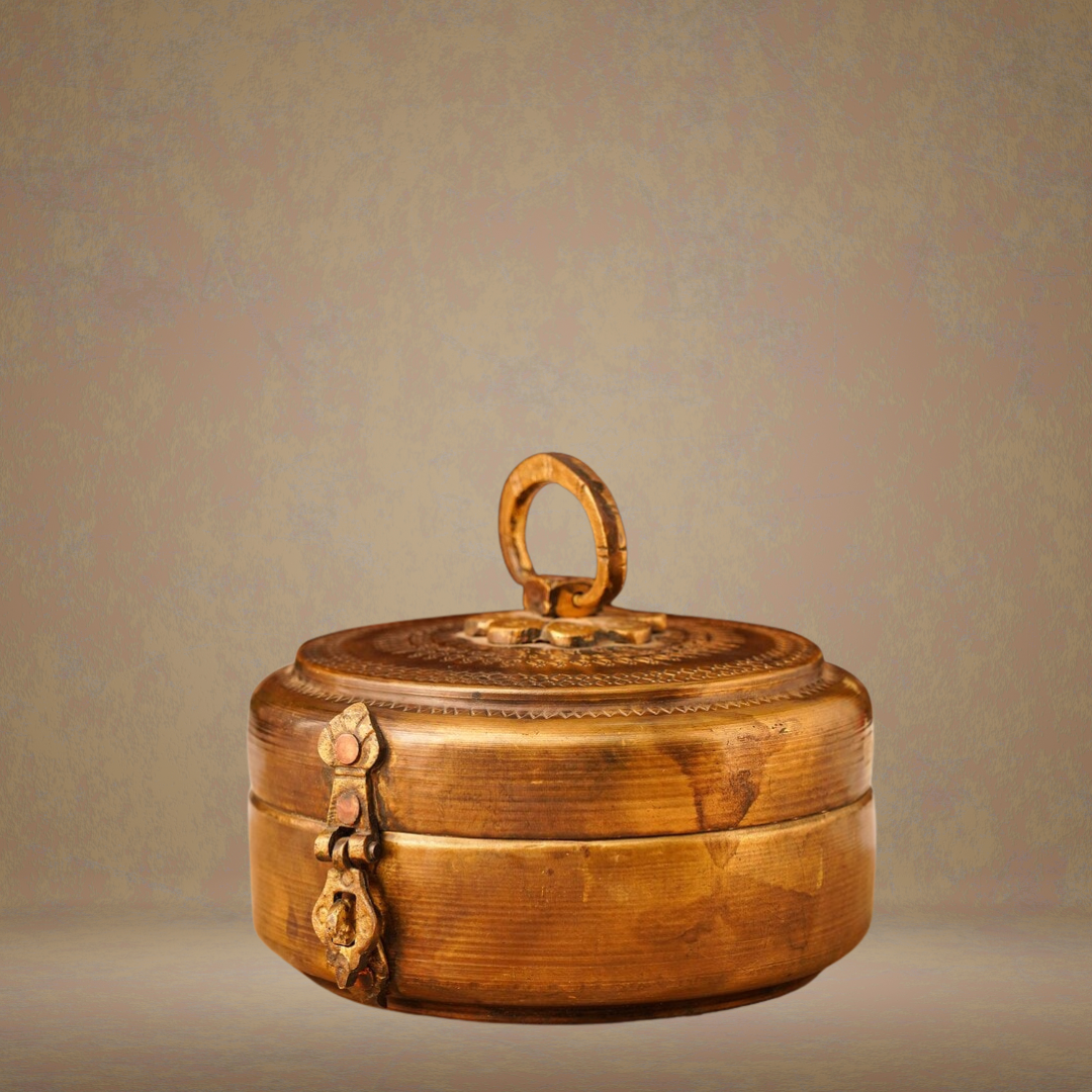 Antique hand carved Roti box in brass