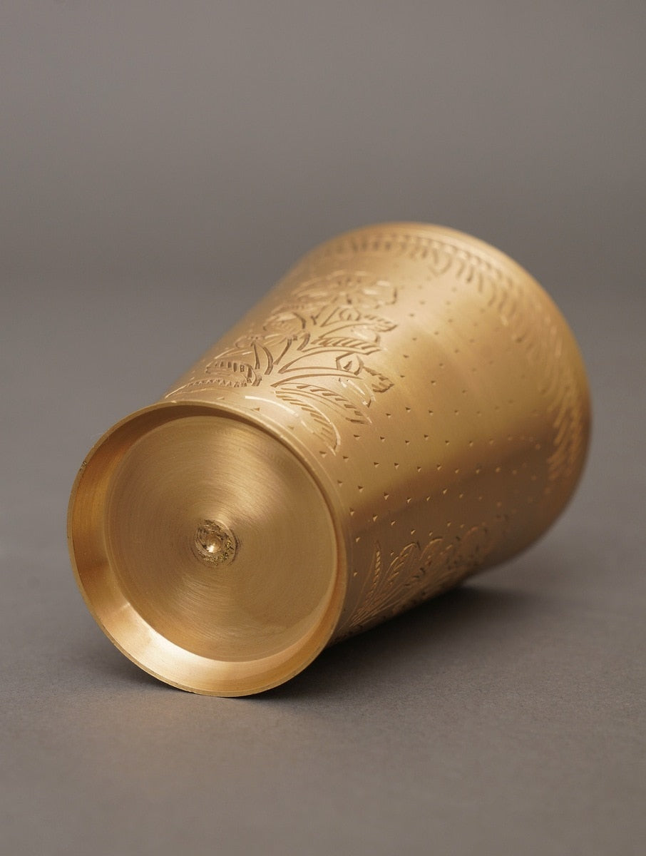 Antique hand carved brass glass