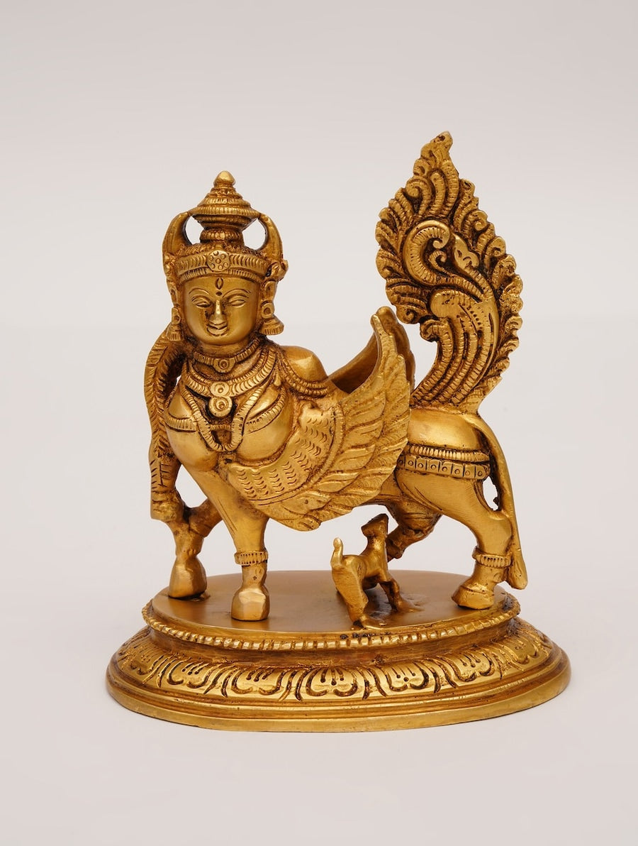 Handcrafted Brass Kamdhenu Idol – Antique Gold Finish