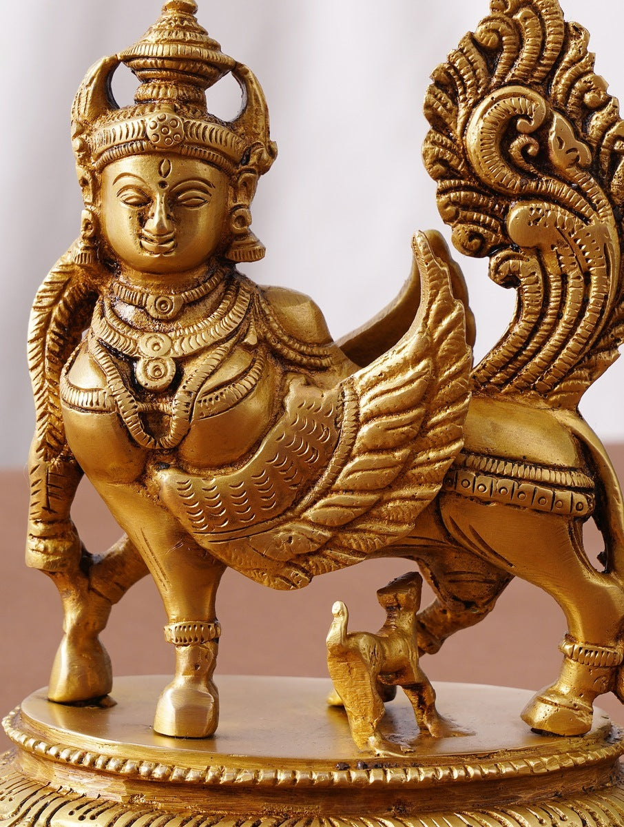 Handcrafted Brass Kamdhenu Idol – Antique Gold Finish