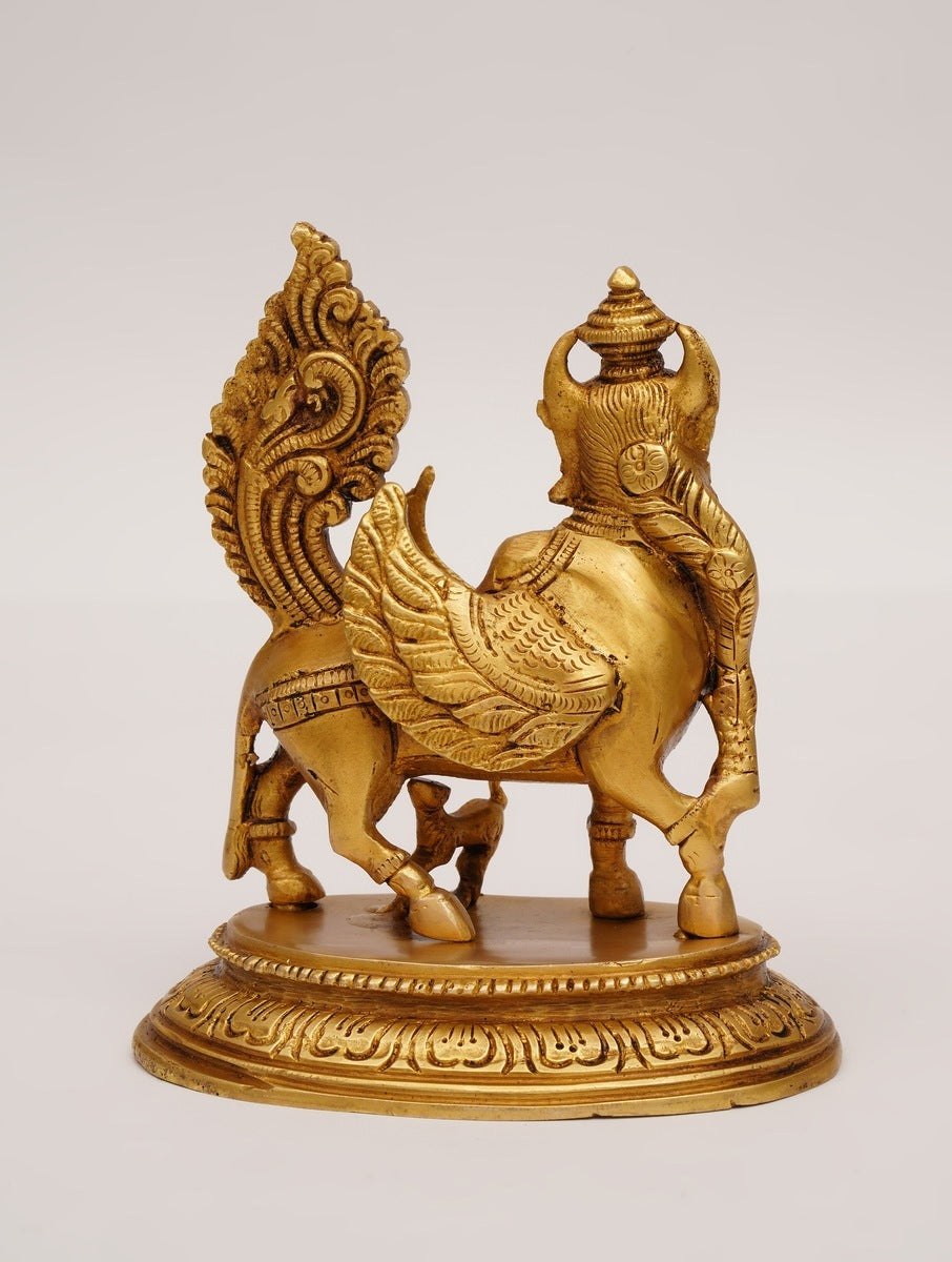 Handcrafted Brass Kamdhenu Idol – Antique Gold Finish