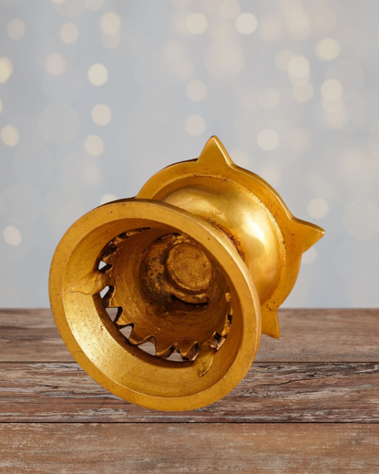 Antique Panchmukhi Brass Deepak | Handcarved Oil Lamp with lotus base