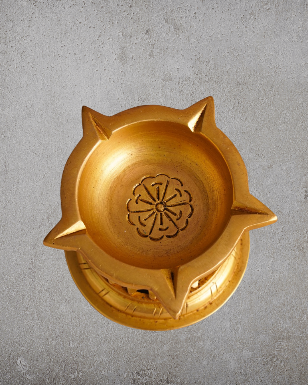 Antique Panchmukhi Brass Deepak | Handcarved Oil Lamp with lotus base