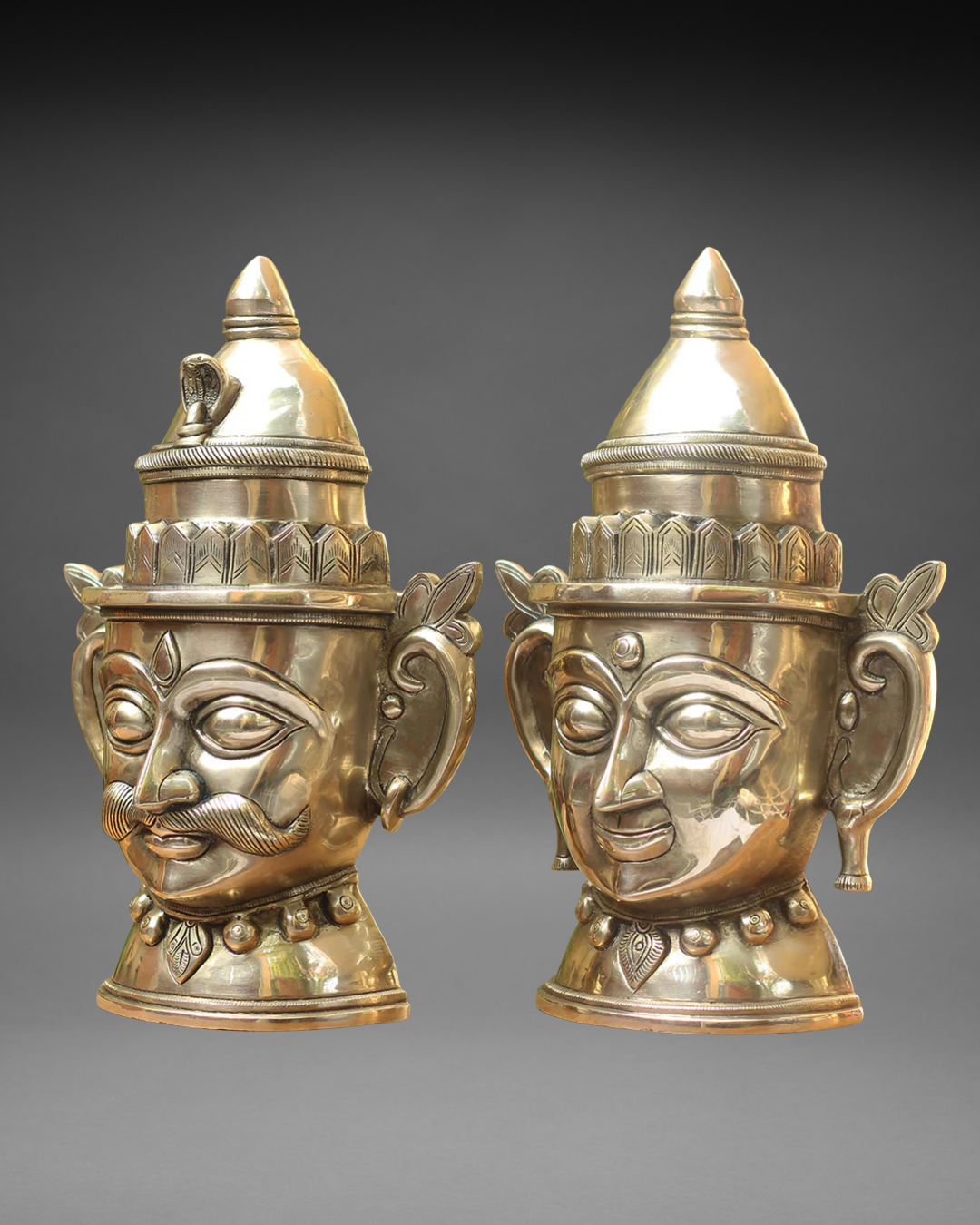 Brass Shiva Gauri Mukhlingam Mask 14"