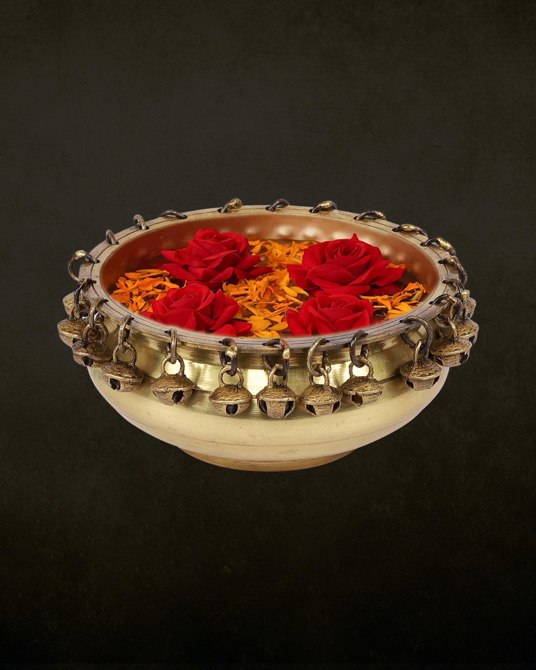 Ghungroo Style Brass Urli for Pooja & Festive Decor | Traditional Decorative Brass Urli Bowl
