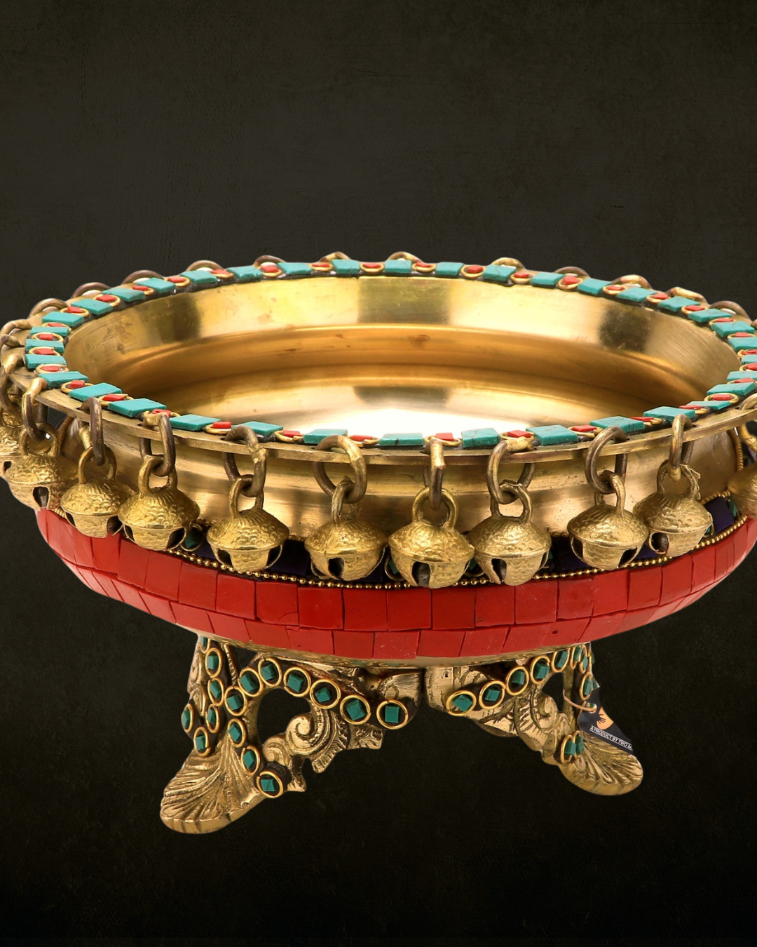 Stone Inlay Enamelled Brass Urli for Pooja & Festive Decor | Traditional Decorative Brass Urli Bowl