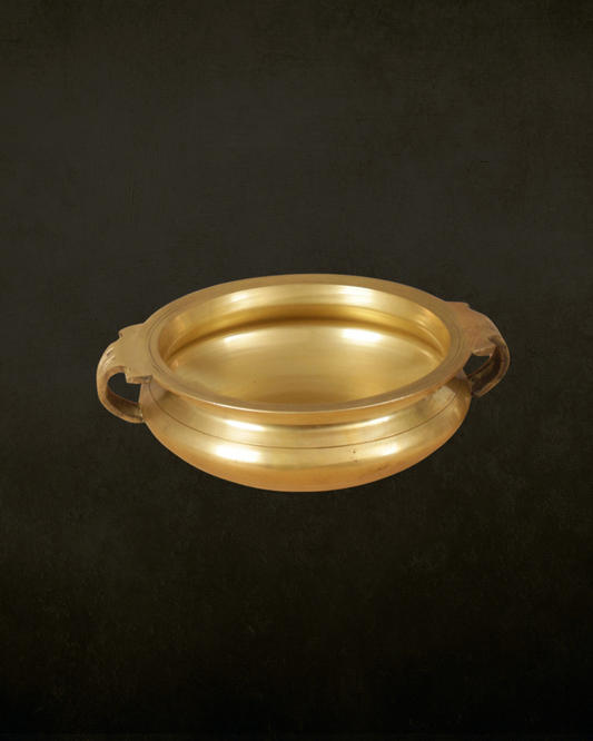 Plain Brass Urli with Flat Side Handles | Traditional Brass Bowl for Pooja & Festive Decor
