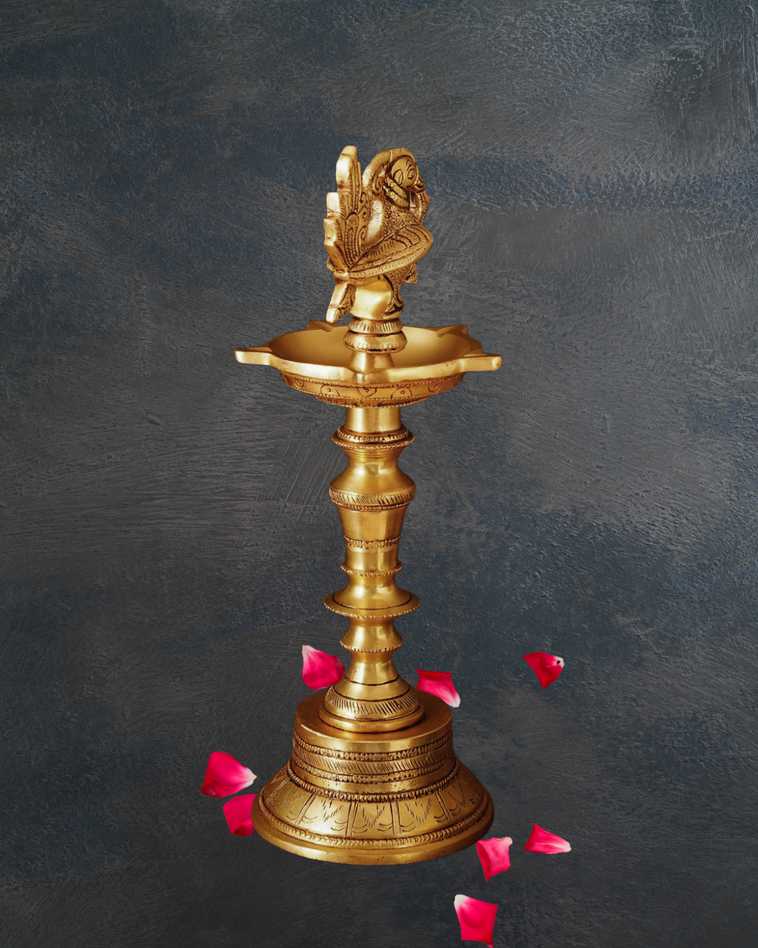 Antique Brass Deepak | Handcarved Oil Lamp with lotus base