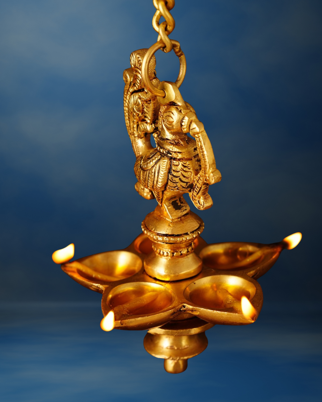 Antique Peacock Brass Hanging Diya | Handcarved Oil Lamp