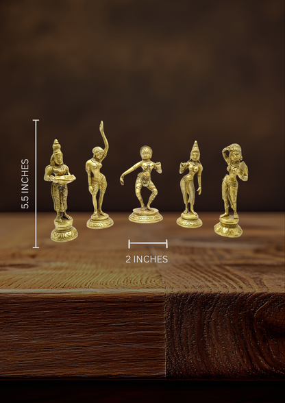 Handcrafted Brass Apsara Statues – Set of 5 Mudras