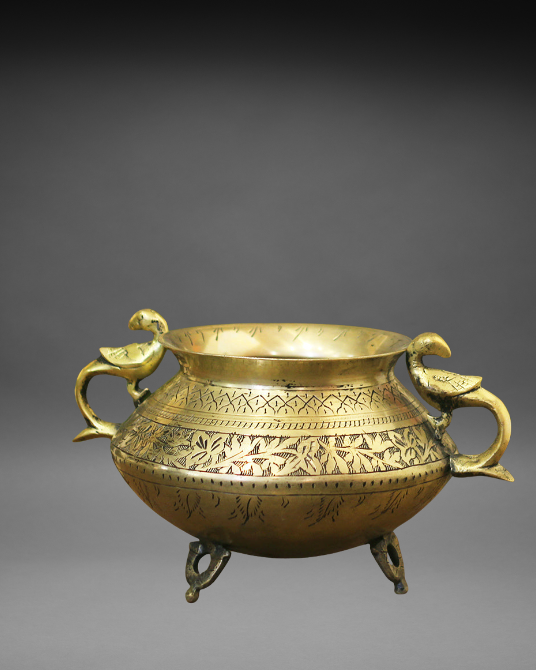 Vintage Brass planter with parrot stands -Brass Vintage Carved Planter