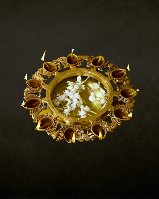 Lotus Diya Brass Urli for Pooja & Festive Decor | Traditional Floating Diya Urli Bowl