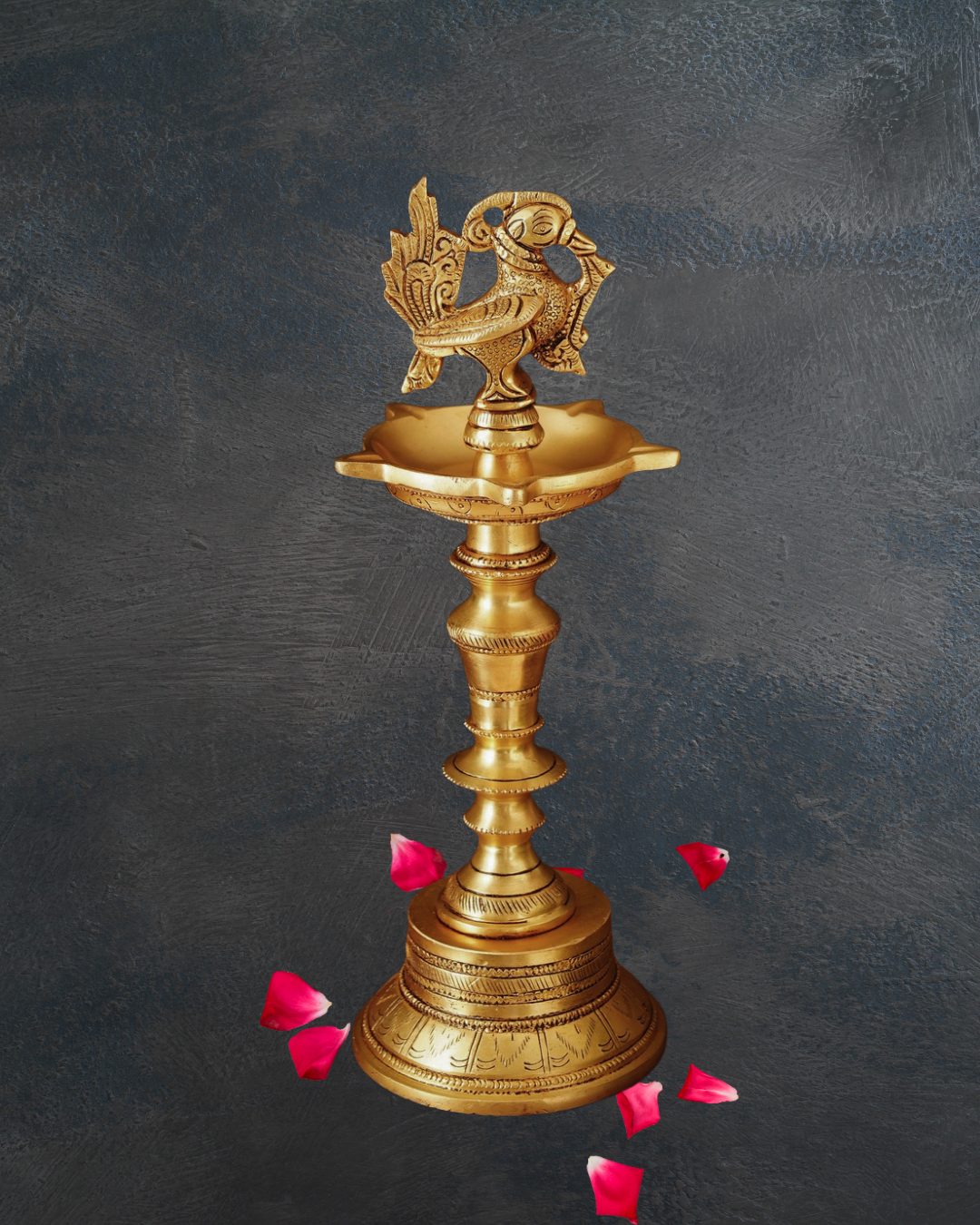 Antique Brass Deepak | Handcarved Oil Lamp with lotus base