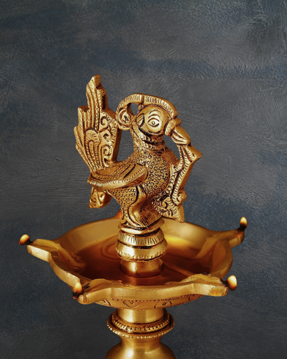 Antique Brass Deepak | Handcarved Oil Lamp with lotus base