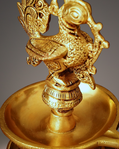 Antique Peacock Brass Deepak | Handcarved Oil Lamp