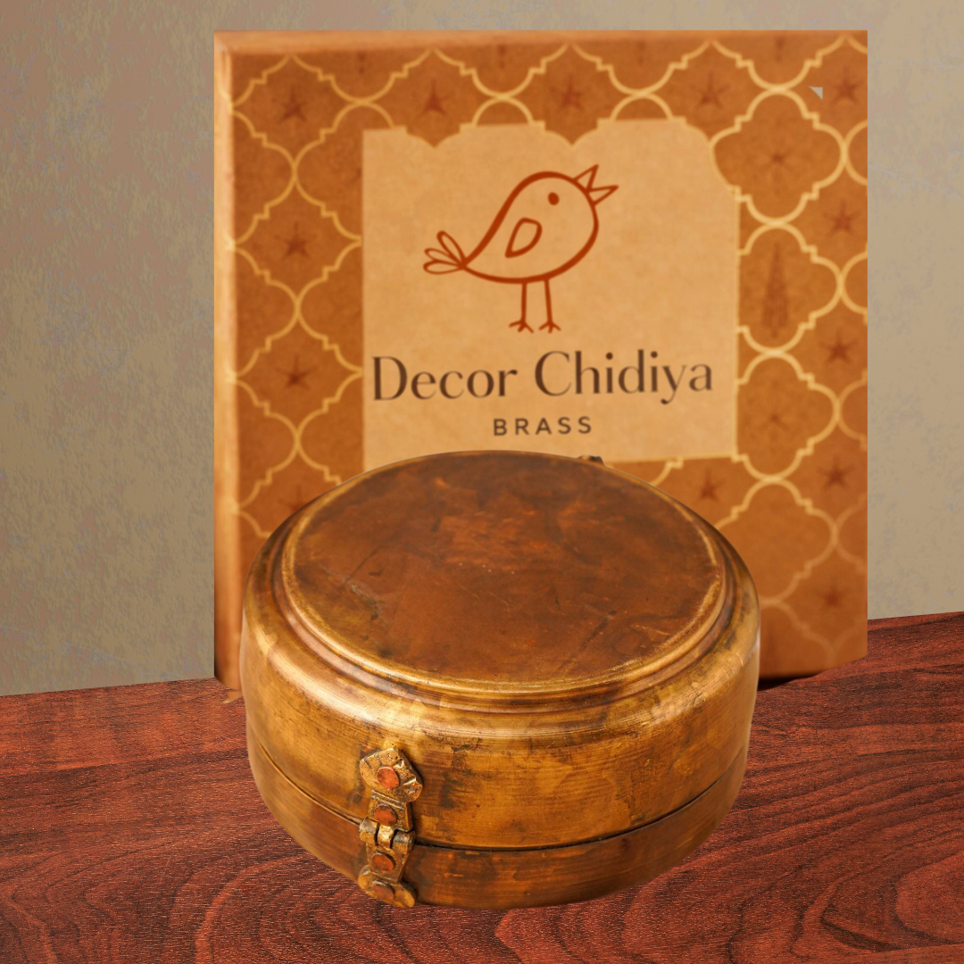Antique hand carved Roti box in brass