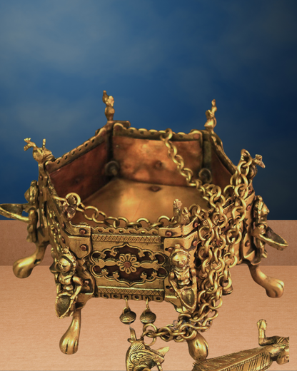 Antique Brass hanging planter | Handcarved hanging planter- small (5 inch )