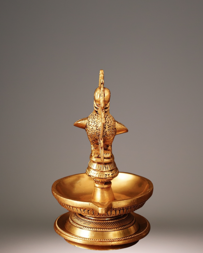 Antique Peacock Brass Deepak | Handcarved Oil Lamp