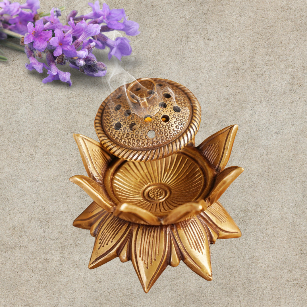 Handcrafted Brass lotus Dhoopdani | Sambrani & Dhoop Cone Burner