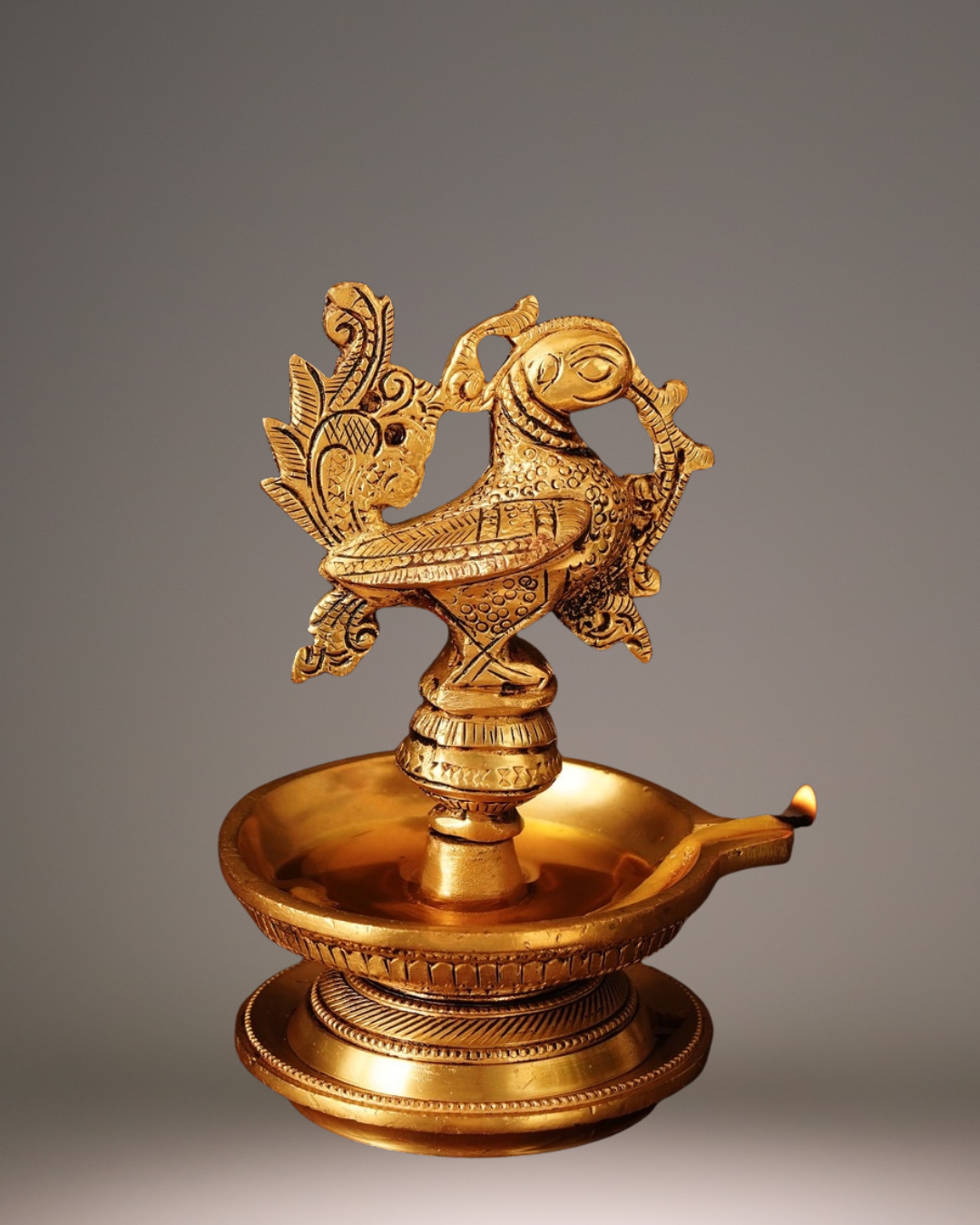 Antique Peacock Brass Deepak | Handcarved Oil Lamp