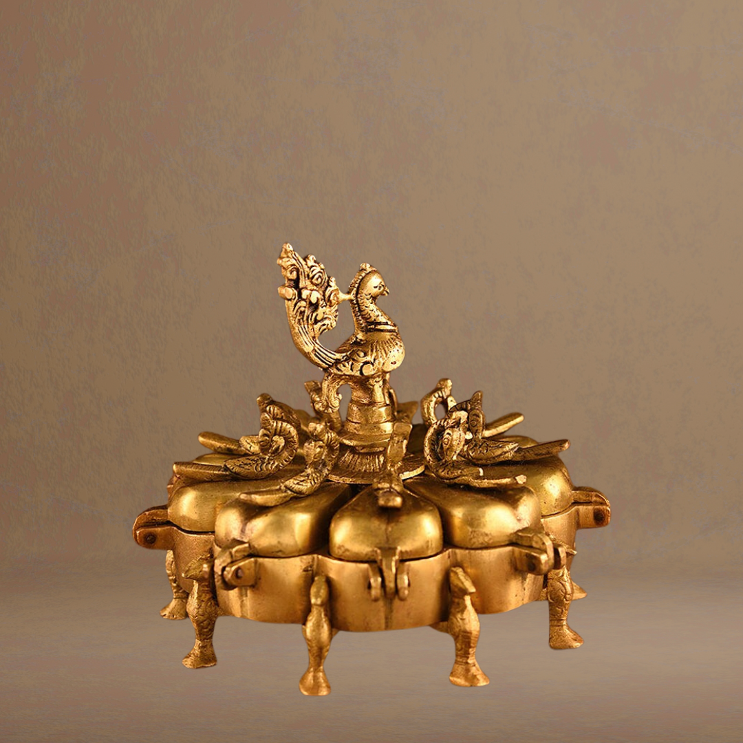 Antique hand carved peacock sindoor holder