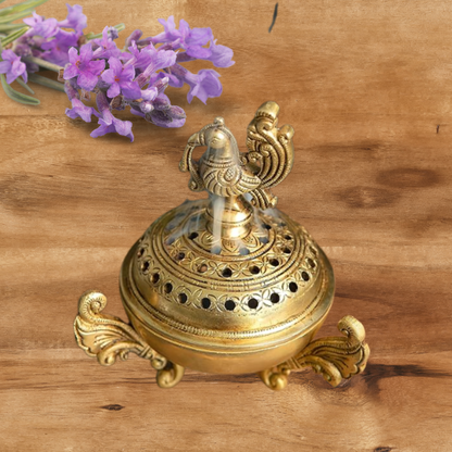 Handcrafted Brass peacock Dhoopdani | Sambrani & Dhoop Cone Burner