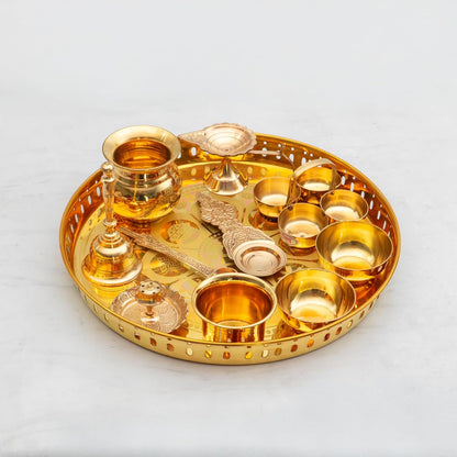 Pure Brass Pooja Thali Set – 12 Pc | Premium Puja Plate for Home Temple